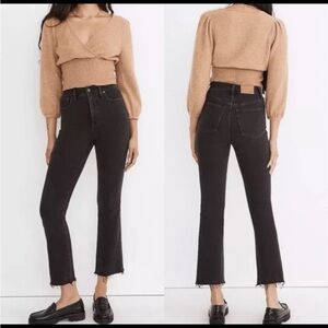 Madewell Cali Demi Boot Black Denim Bootcut Ankle Jeans Bayland Wash Raw Hem‎ 27